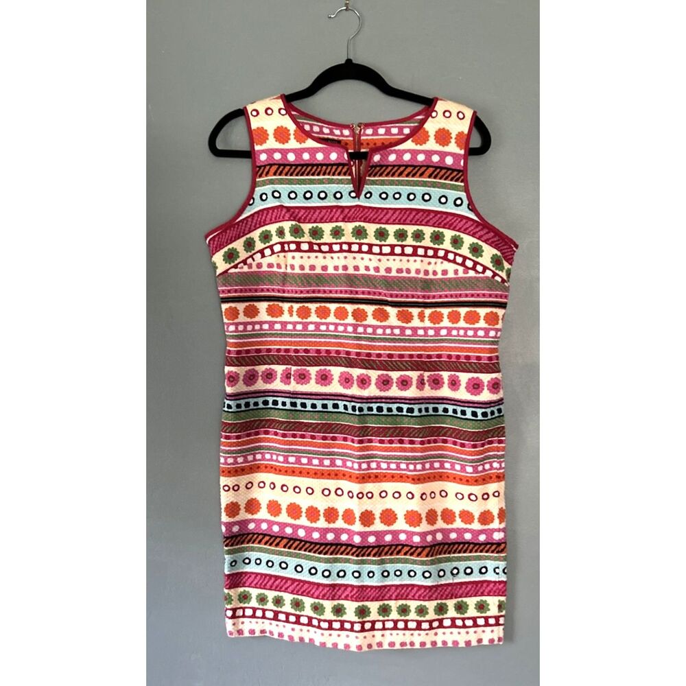 Talbots jacquard multicolor notch neck sleeveless shift dress size 16P